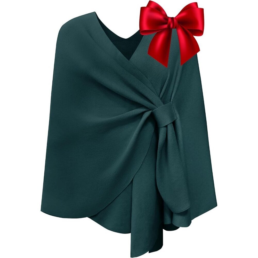 Women's Emerald Green Elegant Open Poncho Sweater Spring Fall Winter Shawl Wraps